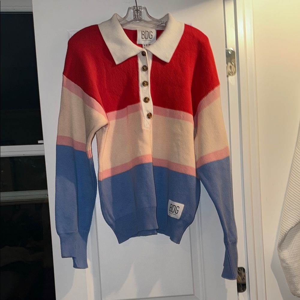 Urban Outfitters: BDG Women's Colorblock Sweater - Red, Cream, Blue